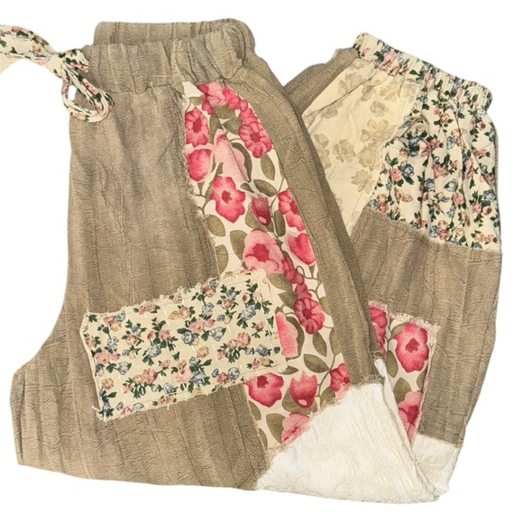 POL Patchwork Boho Hippie Pants Linen Blend Lounge Bohemian Festival Size M NWT - Picture 5 of 12